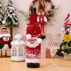 Set of 3 Festival Knitted Wine Bottle Sleeves With Gradual Color Featuring Santa, Snowmans, and Reindeers Wine Bottle Cover