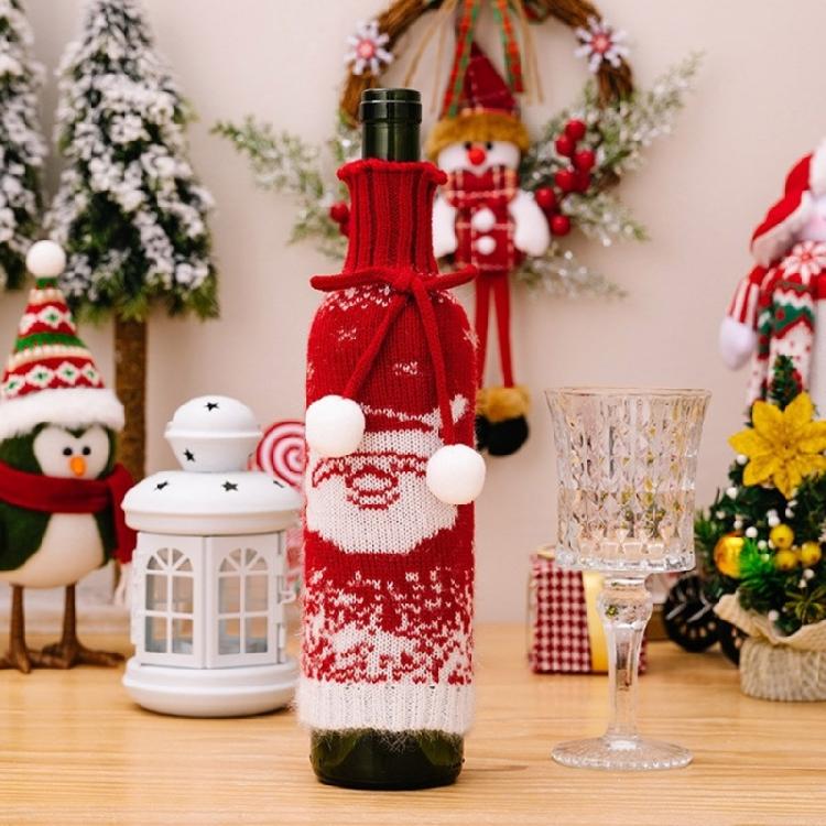Set of 3 Festival Knitted Wine Bottle Sleeves With Gradual Color Featuring Santa, Snowmans, and Reindeers Wine Bottle Cover