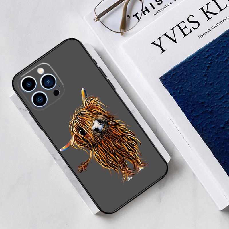 Highland Cow Scottish Art Phone Case For iPhone 14 13 11 12 Pro Max Mini XR XS X 7 8 Plus 15 16 Pro Max Cover