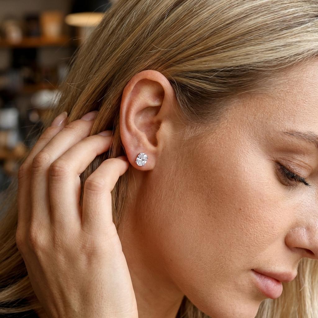 Minimalist Cute Oval Crystal Stud Earrings for Women Luxury Silver Tone Copper Cubic Zirconia Daily Gift Jewelry Accessories