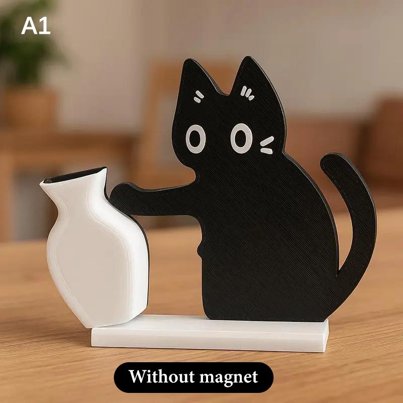

Black Cat Pushing Vase Decor Cat Whisker Collection & Memorial Box Fridge Magnet Home Office Decor Perfect Gift For Cat Lovers