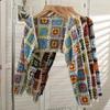 Vintage Colourful Hollow Out Long-sleeved Outer Knitted Cardigan Women's Autumn Cardigan Short Chic Tops
