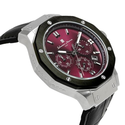 Salvatore Mara Watch Men's Chronograph 10 ATM Water Resistant Leather Strap Business 20th Anniversary Limited Model Silver Purple Black SM18117-SSPL