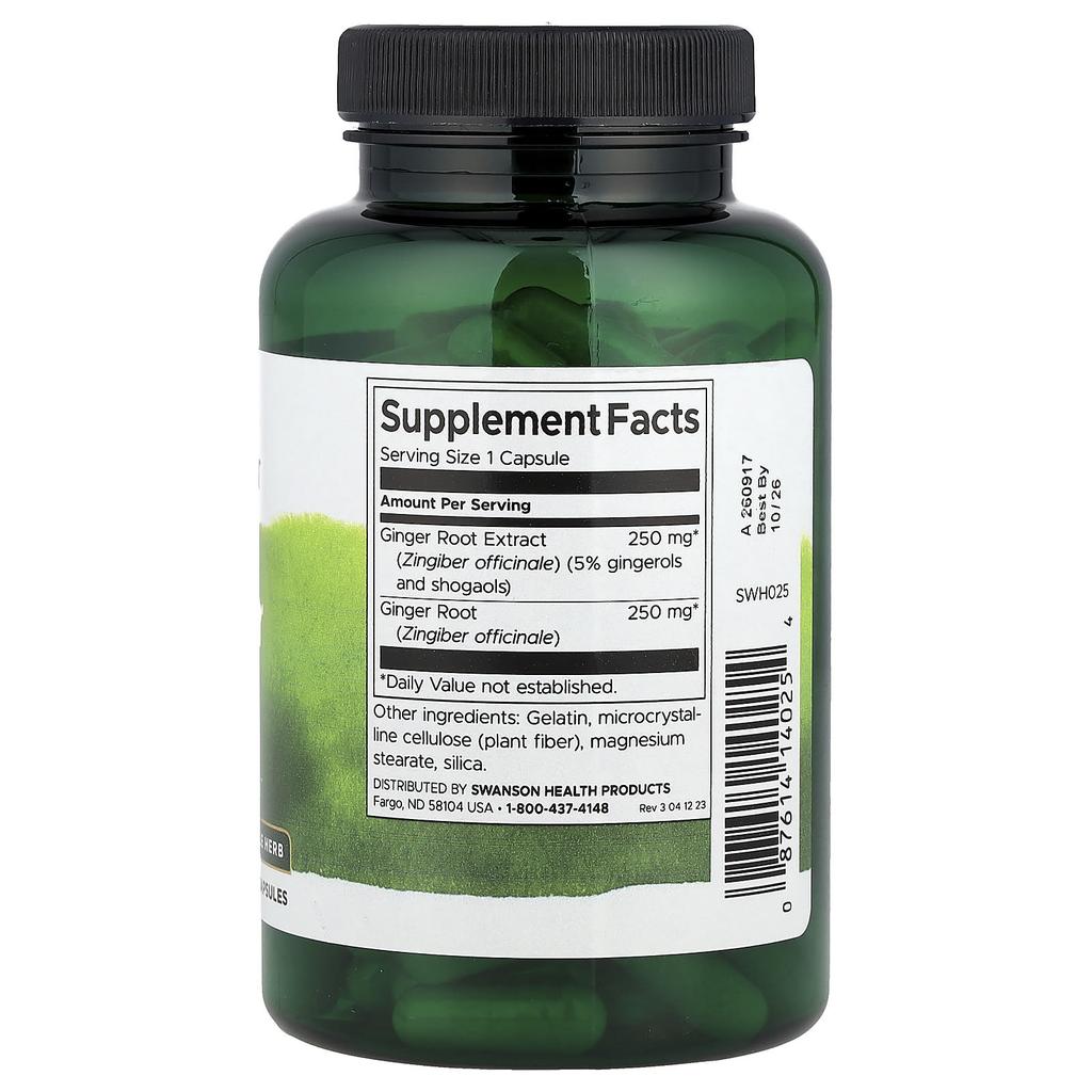 Ginger Root, Standardized and Natural Herbs, 120 Capsules