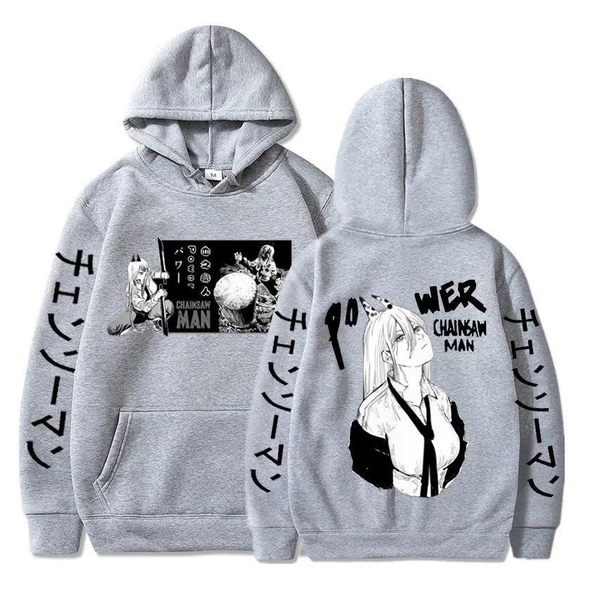 Harajuku Anime Chainsaw Man Power Cute Printed Hooded Autumn Winter Fleece Streetwear Tops