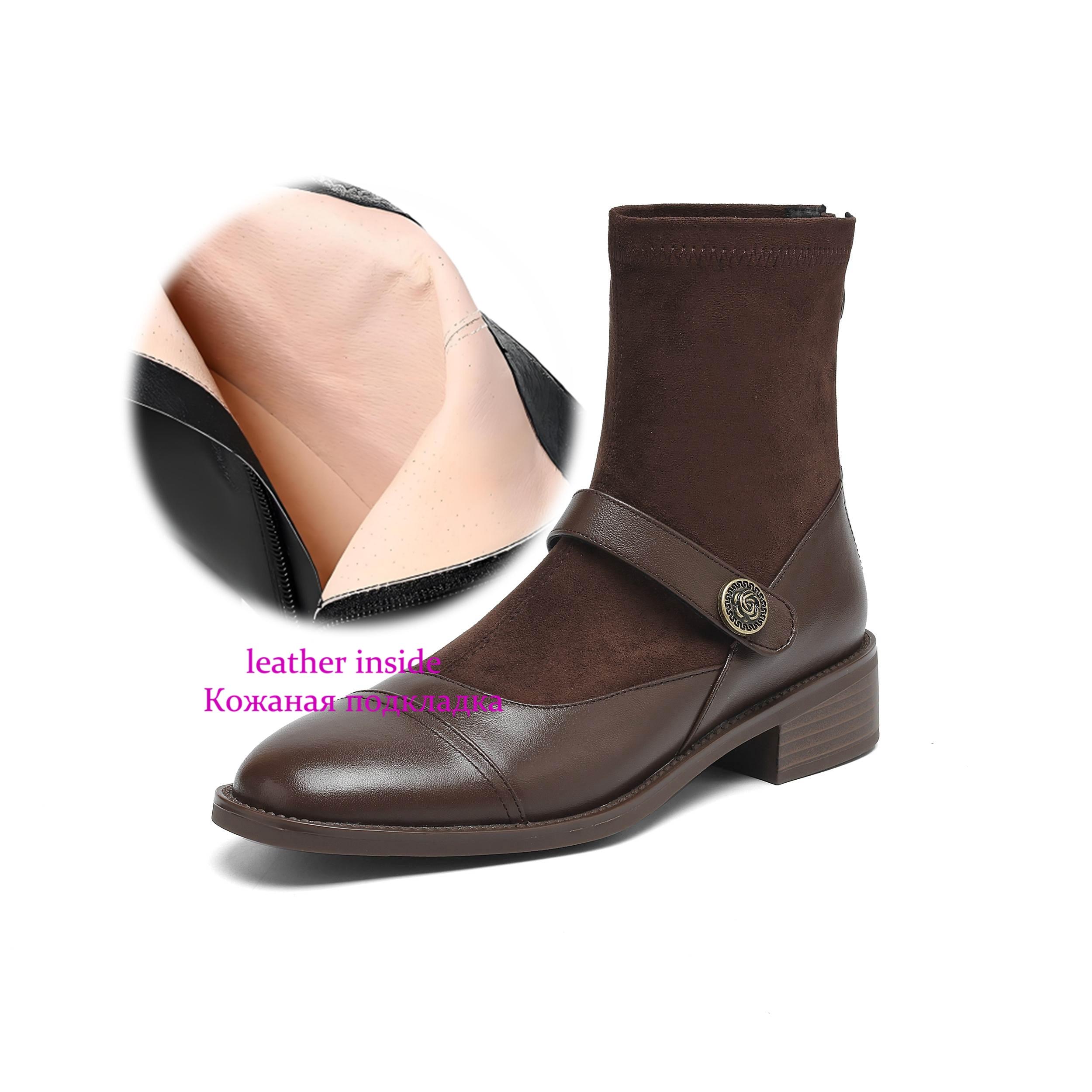 

Krazing Pot Замша Коровья кожа Круглый носок Толстый каблук Челси Размер 42 Молния Красота Леди Женские Металлическая пряжка Ботильоны 34