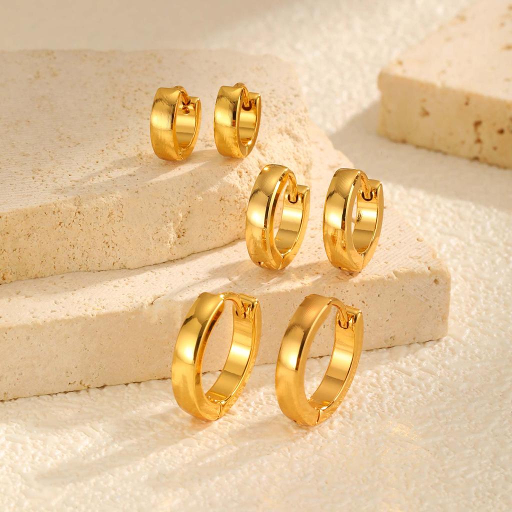 3pcs C-shaped Hoop Earrings for Women,Gold Plated Stainless Steel Earrings,High Polish Geometric Jewelry Gifts