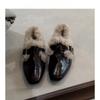 Retro Velvet Warm Belt Buckle Fluffy Shoes Winter Single Shoes Women's Thick Heel