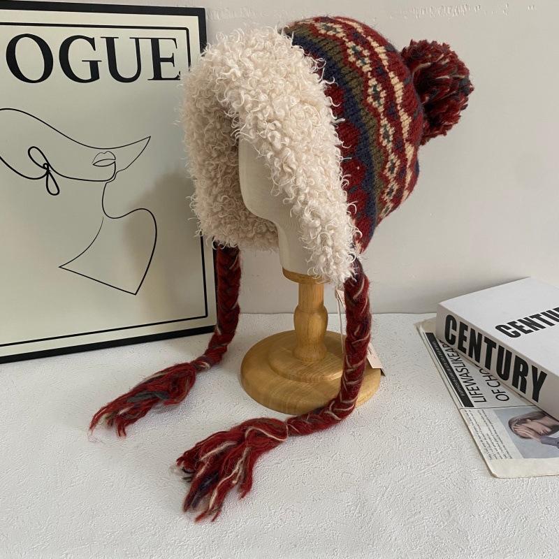 

JYL TS DIY Plush Trapper Hat Women Winter Double Layer Printed Hat Faux Fur 1222Mao12237 лавандовый индиго