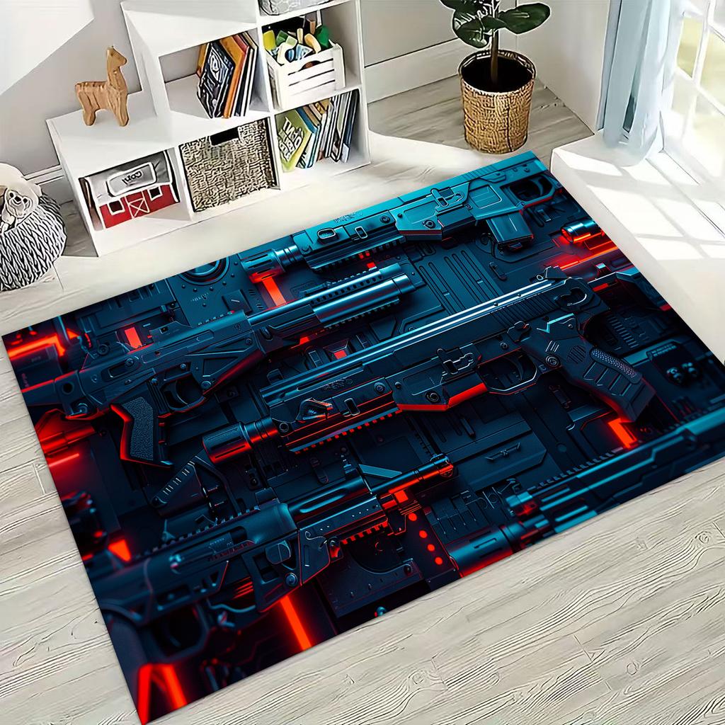 Holz Metall Waffenkoffer Boxx Militärausrüstung Moto Teppich für Schlafzimmer Wohnzimmer Sofa Zuhause Fußmatte Dekor, Kinder Spiel Rutschfeste Bodenmatte
