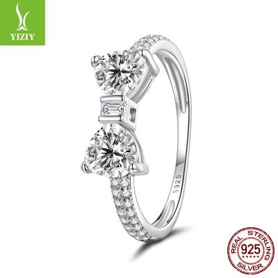 S925 Sterling Silver Bow Zircon Ring, Sweet Princess Style Luxury Ring For Girlfriend
