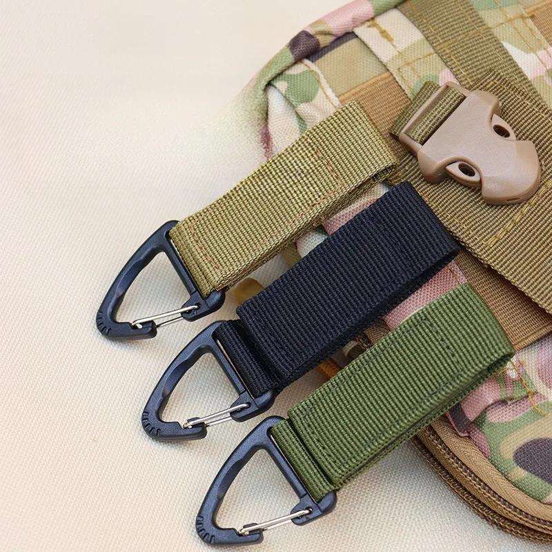 Outdoor Activity Camping Hiking Nylon Ribbon Keychain Molle Tactical Knapsack Triangle Backpack Waist Carryall Fastener Hook Buckle Climb Tool