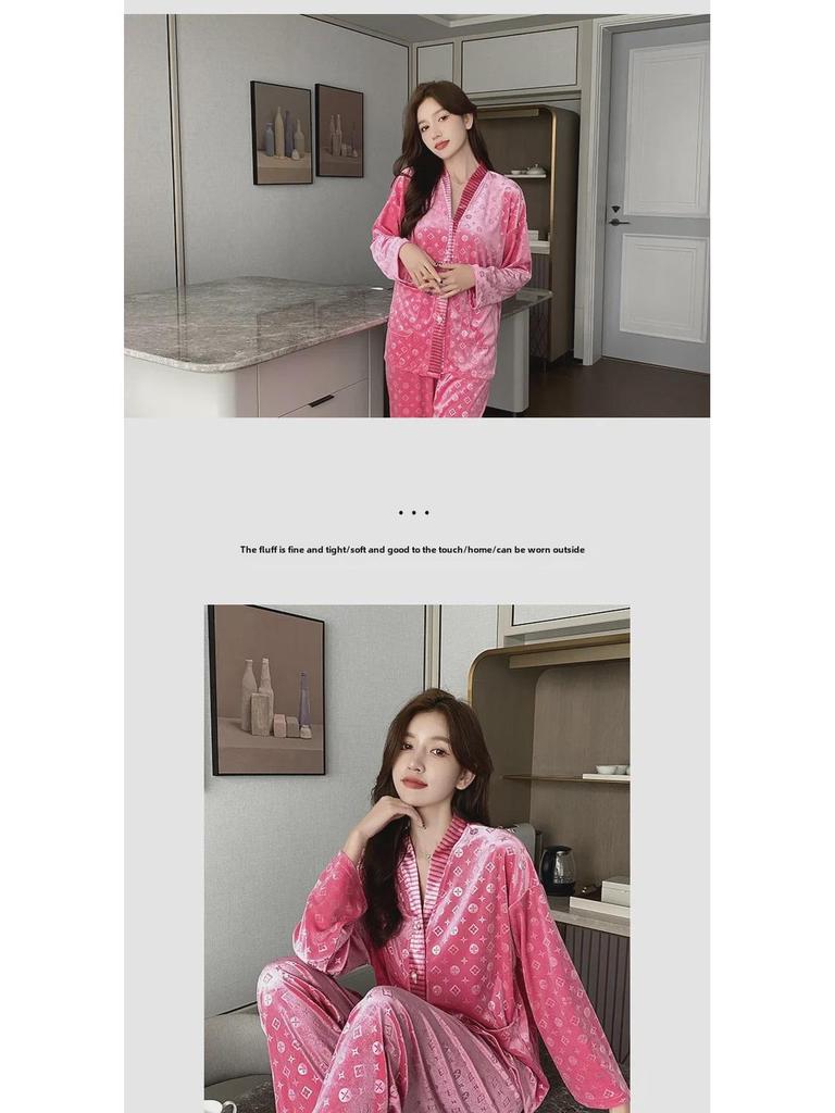 Women's Gold Velvet Pajamas: Cute, Loose, Long-Sleeved Style Seen On Douyin Celebrities - Perfect for Autumn and Winter.