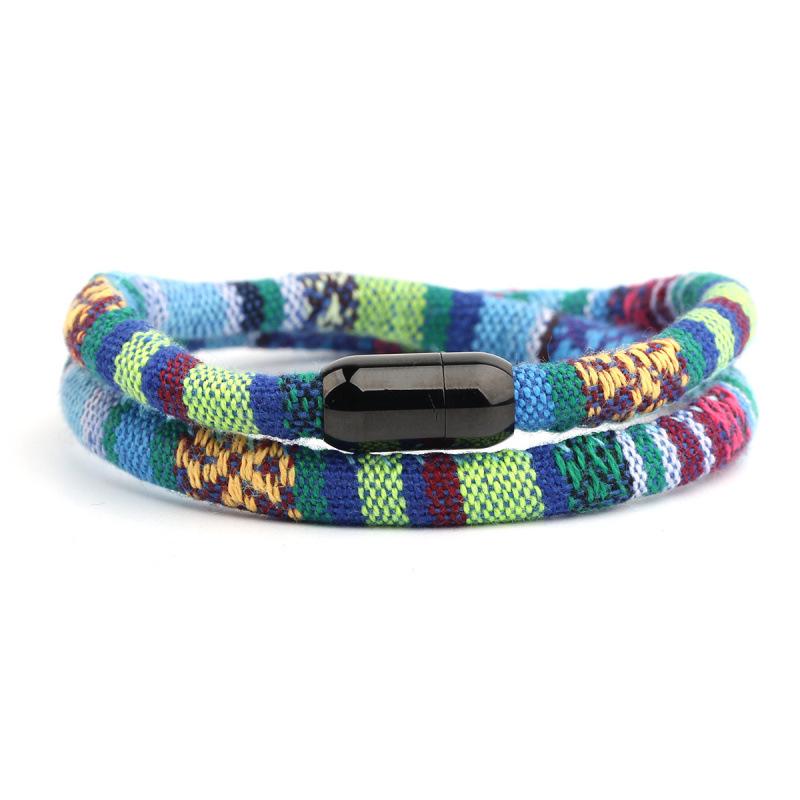 Men's Ethnic Fabric Magnetic Buckle Bracelet - Available in Various Colors