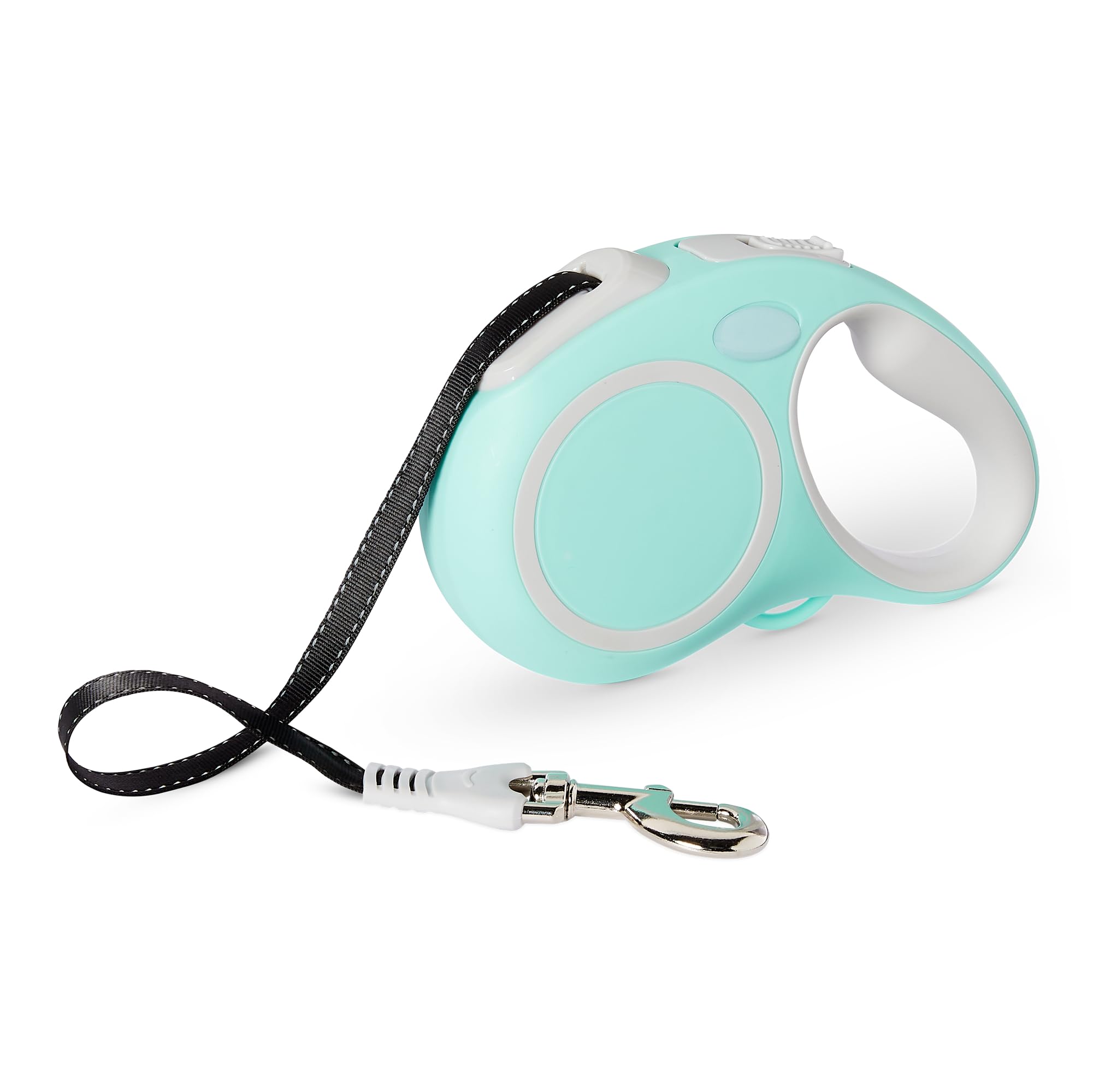 

Amazon Basics Retractable Dog with Reflective Quick Up to 50kg Leash, 5m, Blue, Material, Non-Slip Handle, Lock, синій