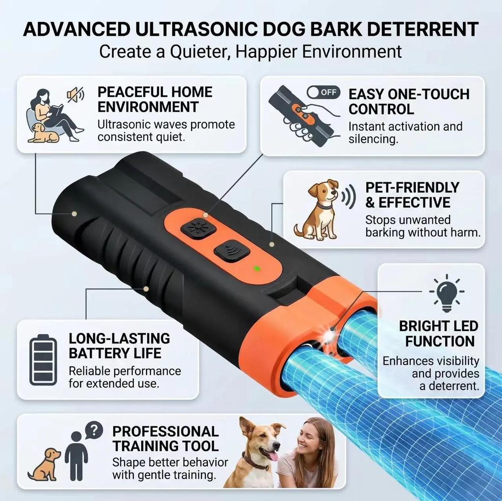 Ltrasonic Bark Control Device - Portable Stop Barking Training Tool for Dogs, Safe and Effective Electronic Pet Trainer