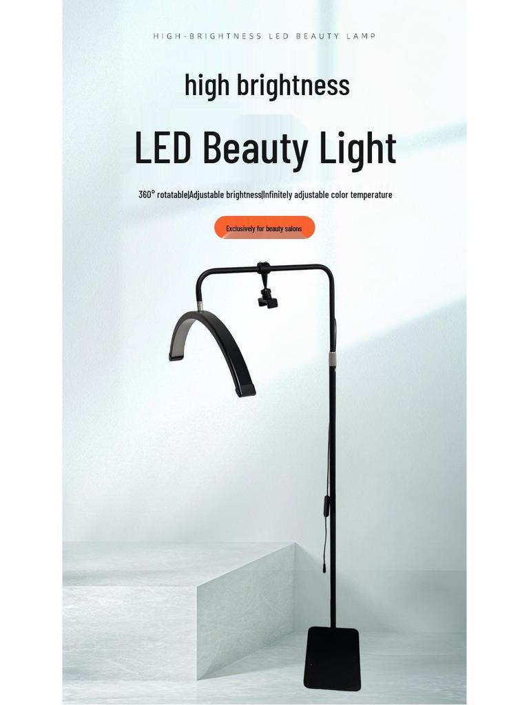 Beauty Salon Multi-Angle Half-Moon Floor Lamp for Manicure, Eyelash, Tattoo, Eyebrow, & Facial Lighting