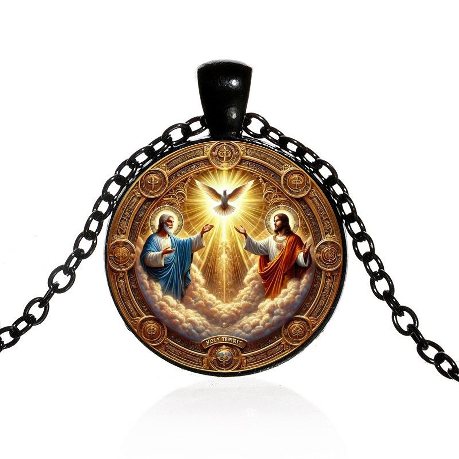 Christlicher Dreifaltigkeits-Religionsanhänger Halskette, Zeit Edelstein Glas Anhänger black
