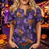 Women's Casual Halloween Print V Neck Short Sleeve Buttoned Three Quarter Sleeve T Shirt Top Lightweight Comfortable Fabric