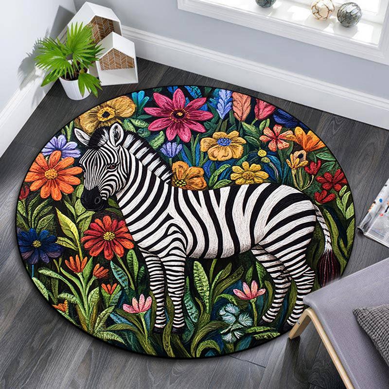 

Zebra Artwork Round Area Rug,Carpet Rug for Living Room Bedroom Sofa Playroom Decor,Non-slip Floor Mat 80cmx80cm