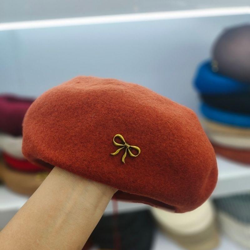 New autumn and winter fashion versatile wool bow beret shows British foreign style retro bud painter hat