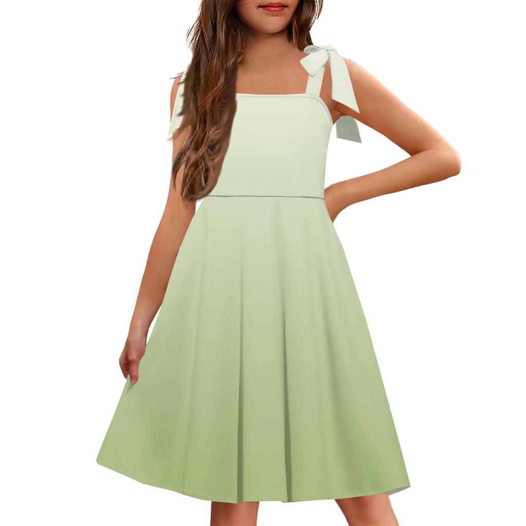 Children's Dress Without Cuff Pocket Square Collar Casual Style Gradient Print Dress