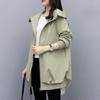 Khaki Loose Korean-Style Mid-Length Hooded Trench Coat for Women - Black Temperament Outerwear for Spring and Autumn