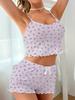 New fashion loungewear floral pit strip suspender shorts set fresh casual waist home pajamas