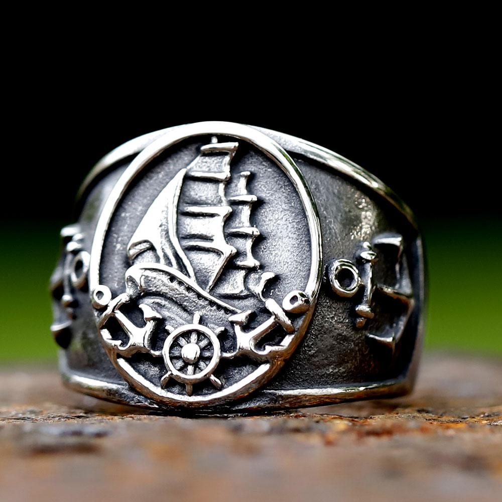 316L Stainless Steel Viking Biker Anchor Ring For Men Fashion Jewelry Halloween Gift