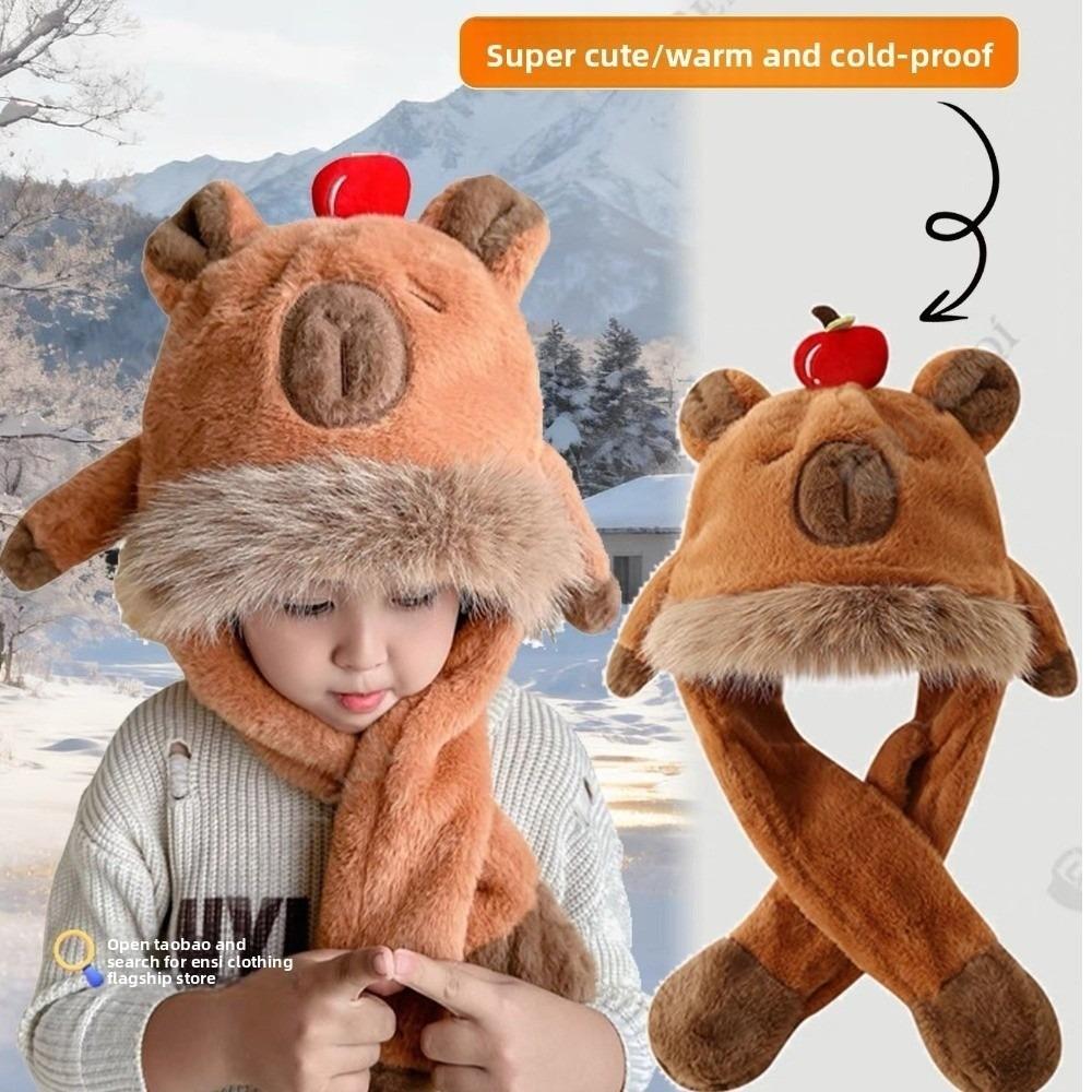Thickened Kids Ear Protection Hat Windproof Plush Hat Scarf Set Cold Weather