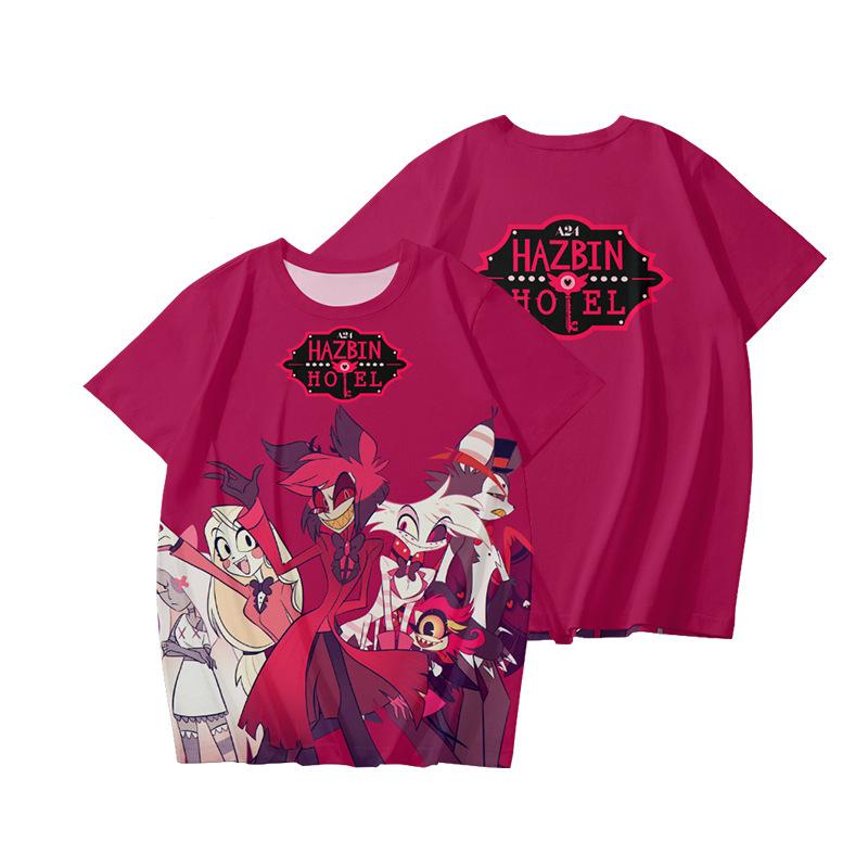 10 couleurs Hazbin Hotel Anime Femmes Hommes T-shirts Anime Chemise Dessin Animé Imprimé O-cou Surdimensionné Manches Courtes Mode Hommes Vêtements Streetwear