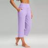 Women  Elastic High Waist 3/4 Pant Casual Active  Fit Wide Capris Leg Pants Trousers With Pockets