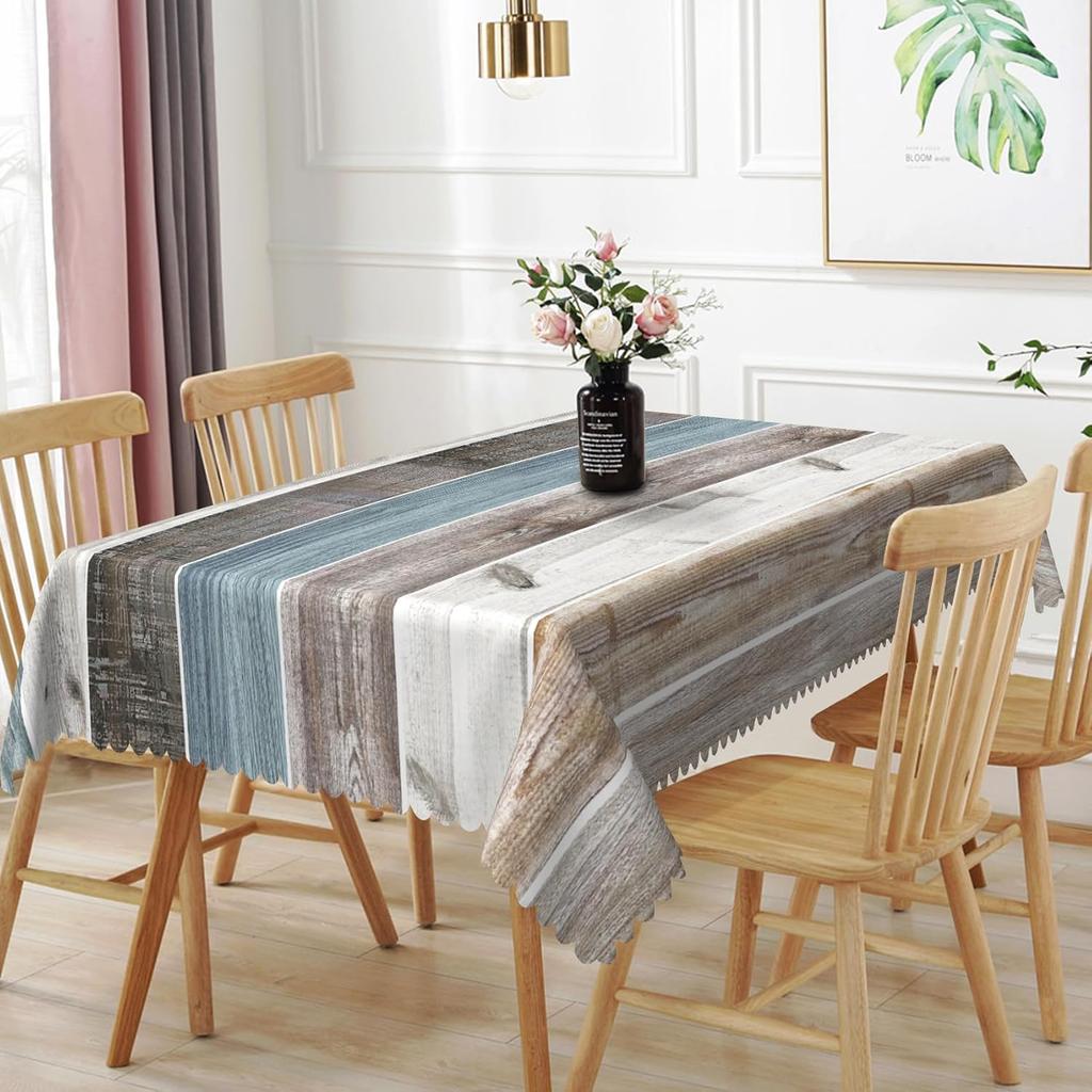 Vintage Wood Grain Rectangle Waterproof Tablecloth Table Decor Reusable Farmhouse Kitchen Dining Tablecloth Holiday Party Decor