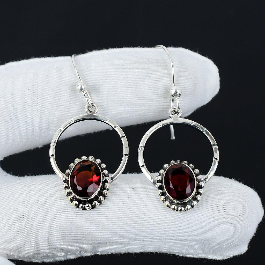 Natural Red Garnet Gemstone Earrings, 925 Sterling Silver Earring, Handmade Boho Silver Jewelry Dangle Earrings, Anniversary Gifts