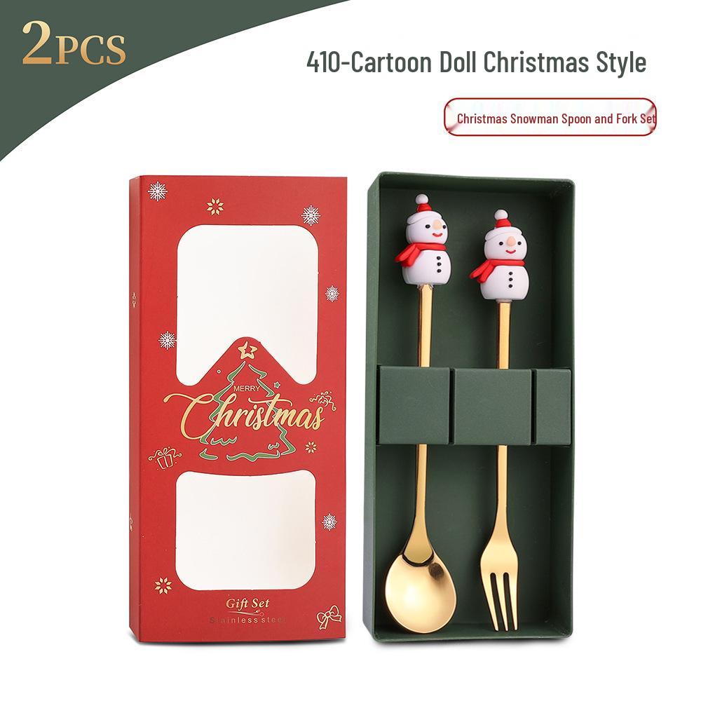 Creatieve Kerstman Koffielepel & Dessertvork Set - Roestvrijstalen Bestek voor Kerst