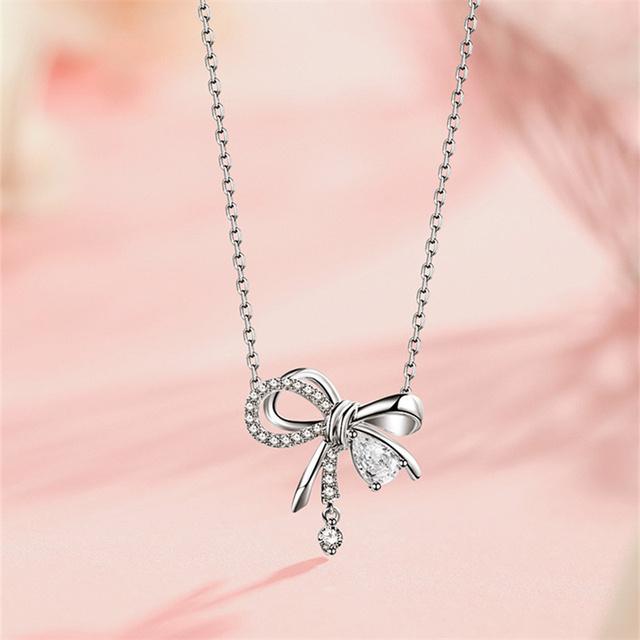 

Одежда высшего качества из стерлингового серебра 925 пробы, ожерелье на ключицу для женщин, темпераментные аксессуары, блестящие камни, подвеска с бантом, подарок для девочек чёрный