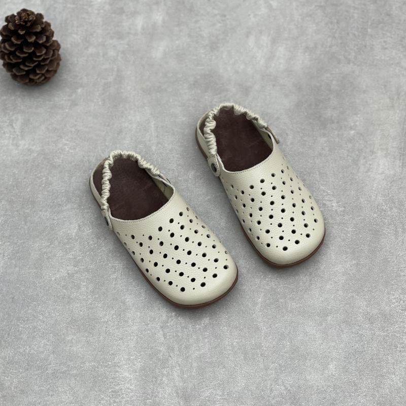 Johnature Handmade Genuine Leather Hollow-out Flat Sandals Comfortable Soft Soled Women's Slip-on Shoes