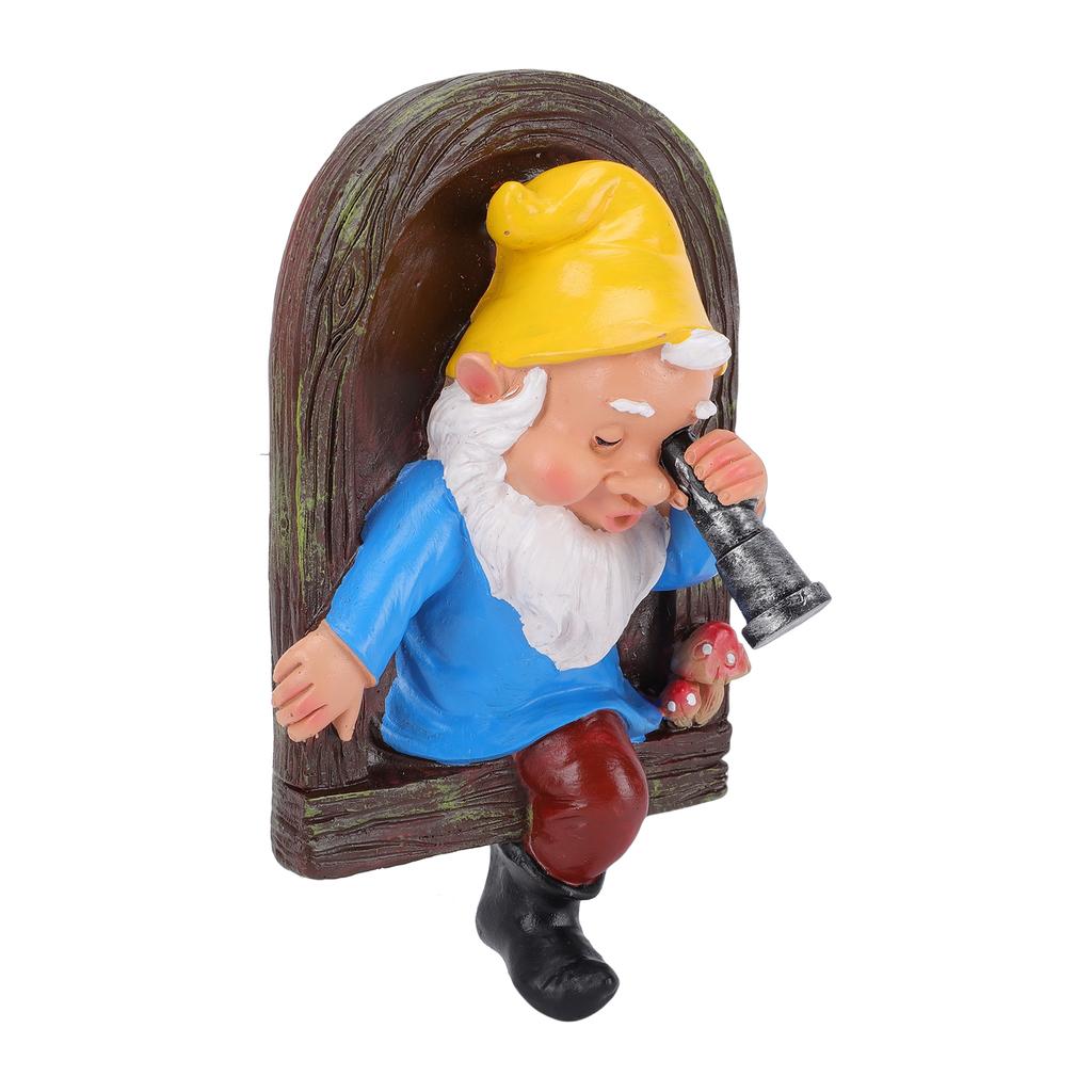 Elf Out The Door Gnome Tree Statue Resin Gnome Holding Monocular Hanging Tree Sculpture for Garden Patio Yard Lawn Decor