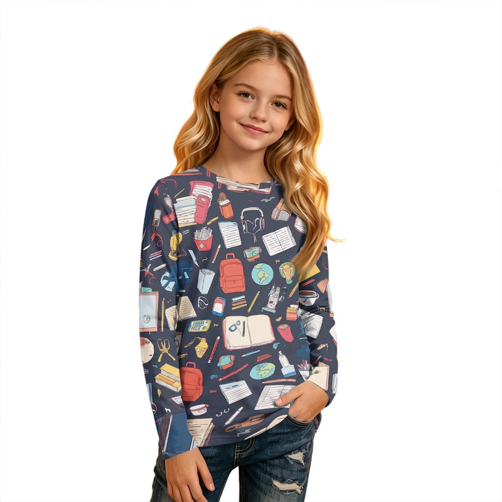 Kids Long Sleeve Round Neck Printed T-Shirt for Back to School