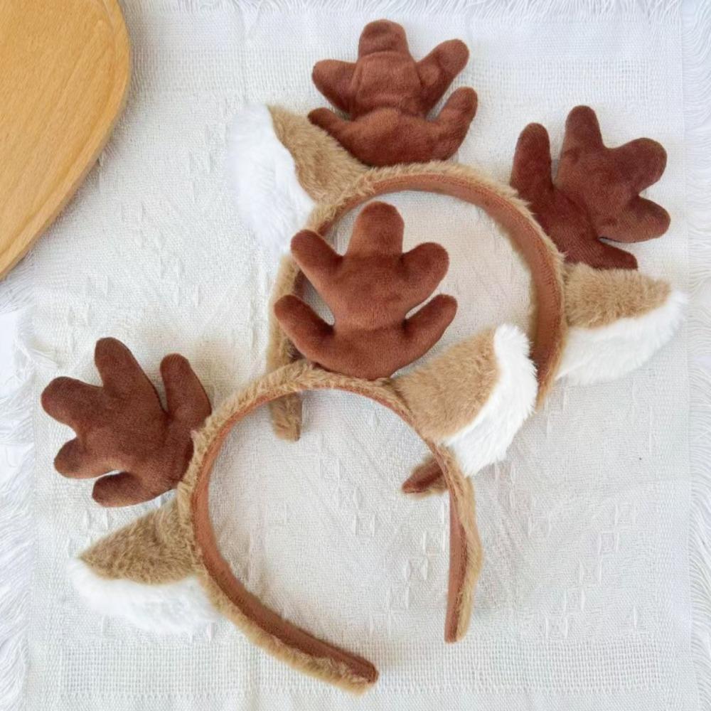 with Ears Christmas Reindeer Antlers Hairband Brown Festive Hair Accessory Universal Headband Gift