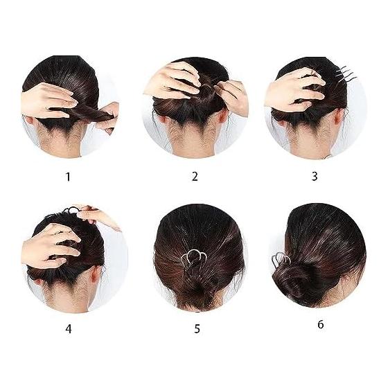 4pcs Inner Hair Accessories for Buns, Easy Updos, French Twists, Side Twists - E-Stick Plus Short Black, 7-Tooth Comb Plug-in, Alloy Material,