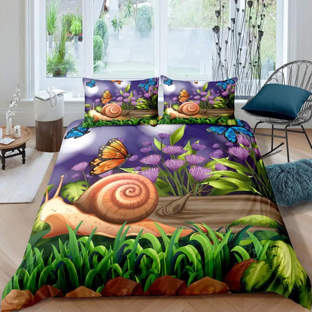 Colourful Snail Duvet Cover Set Cute Kawaii Animal Polyester Bedding Set Comforter Cover King Queen Size For Kids Boys Girls
