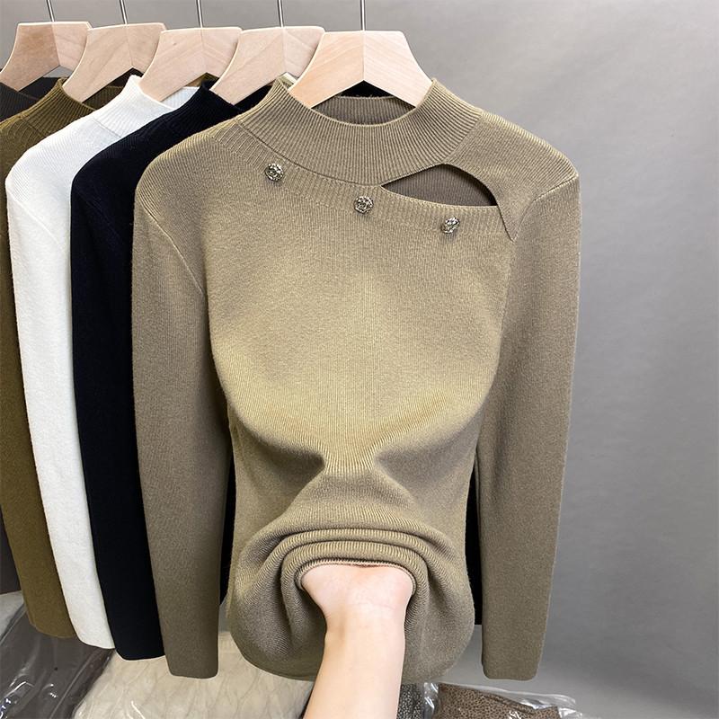 Sweater for Women Autumn Winter Thickened Warm Knitted Stretchy Long Sleeve Oversize Tops