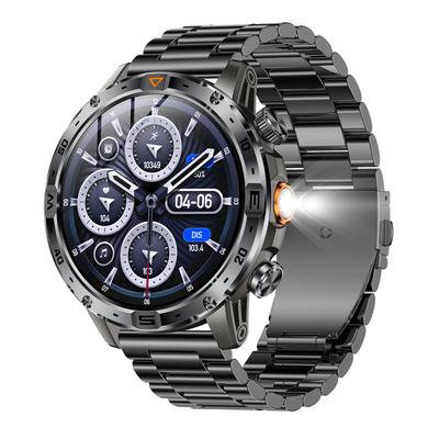 AK91 Montre Connectée Homme Boussole Lampe Torche Extérieur Multi-Sports Moniteur de Fitness Appel BT Batterie Large 1000Mah Montre Intelligente
