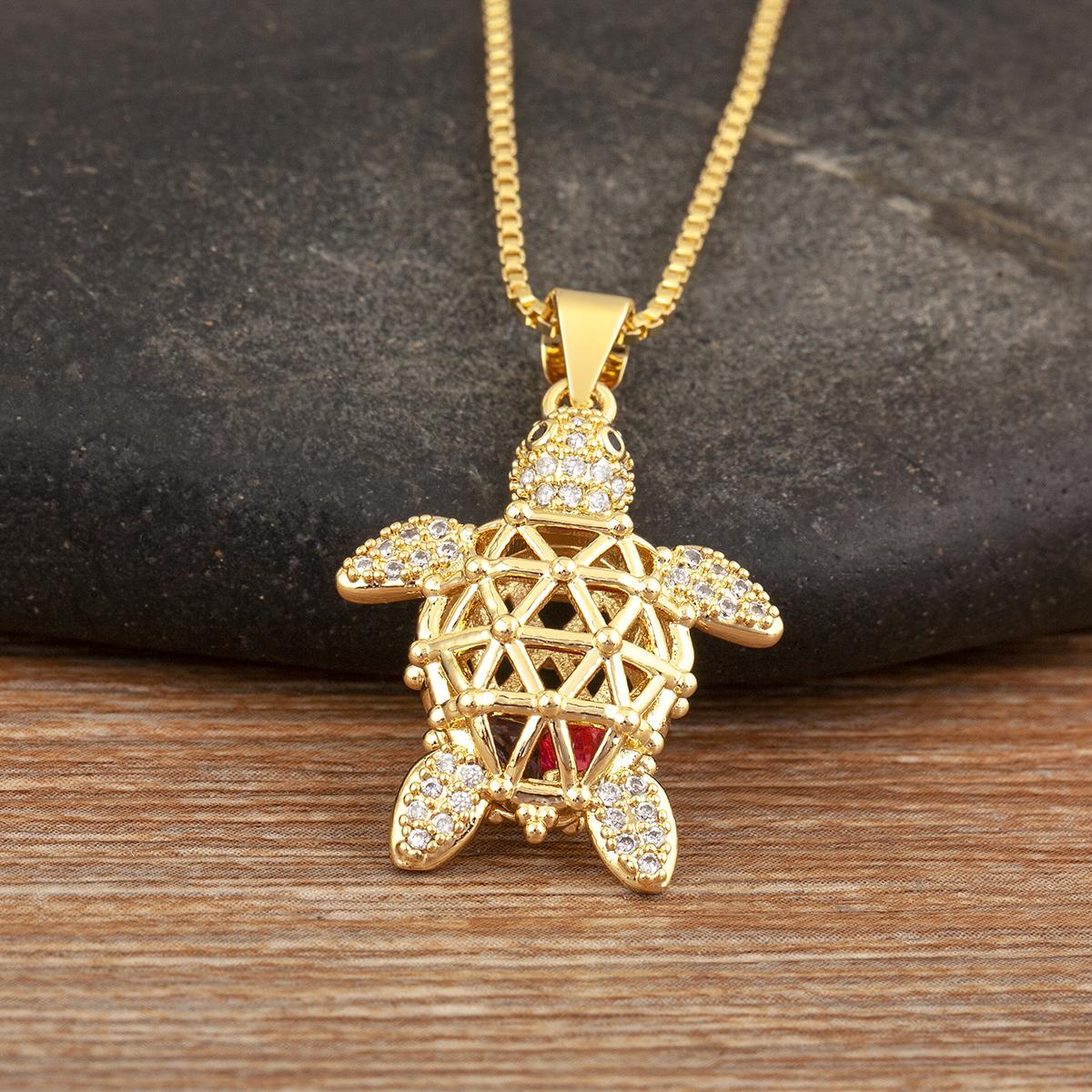 

Nidin Fashion Cute Turtle Shape Shiny Crystal Zircon Pendant Necklace For Women Men Hollow Design Light Luxury Jewel Party Gifts