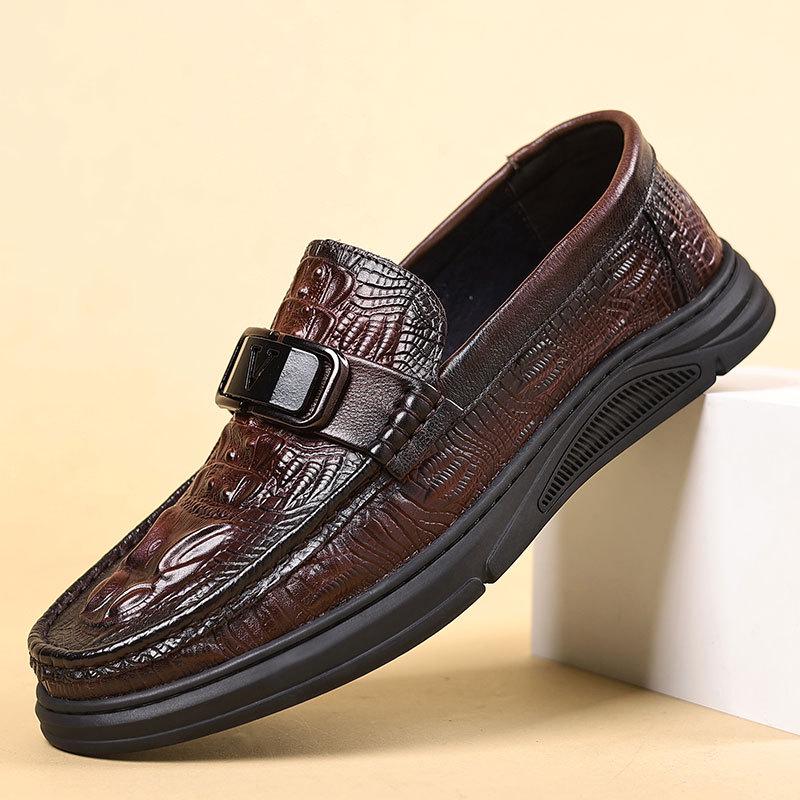 

Men s Crocodile Pattern Slip-On Leather Driving Shoes 38 бордовий