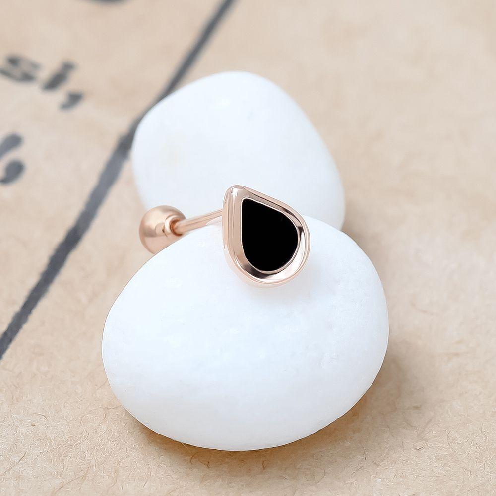 14K Rose Gold Piercing Needle Epoxy Black Water Drop