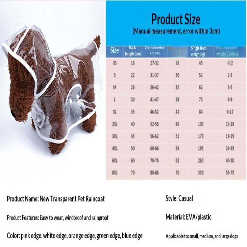 XS/4XL Impermeabile per Animali Domestici Impermeabile Trasparente per Cani Impermeabile e Antivento Abbigliamento per Animali Domestici Cane Grande Animale Domestico Cane Costume per Cane