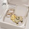 Rhinestones Inlaid Keychain Zodiac with Rhinestones, Sheep Design Bag Pendant, Chinese New Year Lucky Durable Metal Key Charm, Feng Shui Ornament for