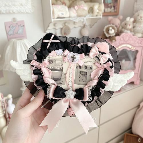 5.8cm Creative Design Kawaii Badge Pin Displaying Holder Sweet Lace Star Protector with Lanyard Fashoin Badge Clip Cover Case